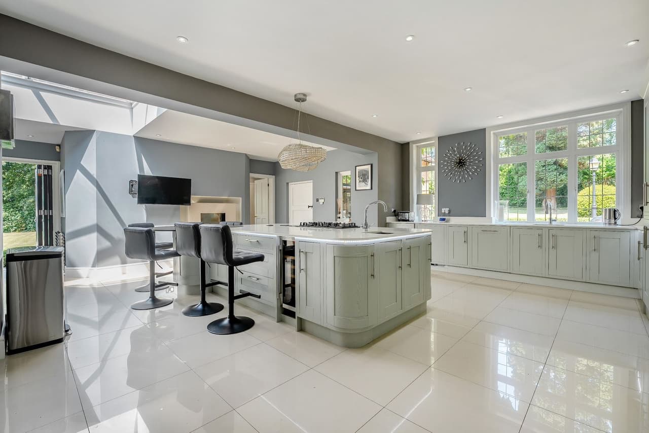 A large kitchen with a central island